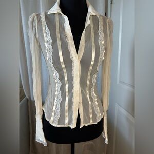 Alice + Olivia white silk lace Victorian button down shirt XS